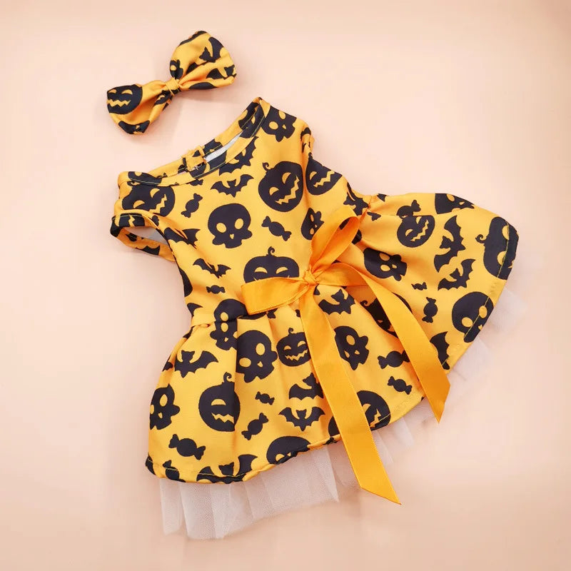 Halloween Pumpkin Pet Dress - Dog Tutu Dress for Teddy & Cats, Princess Costume for Small Dogs & Kittens