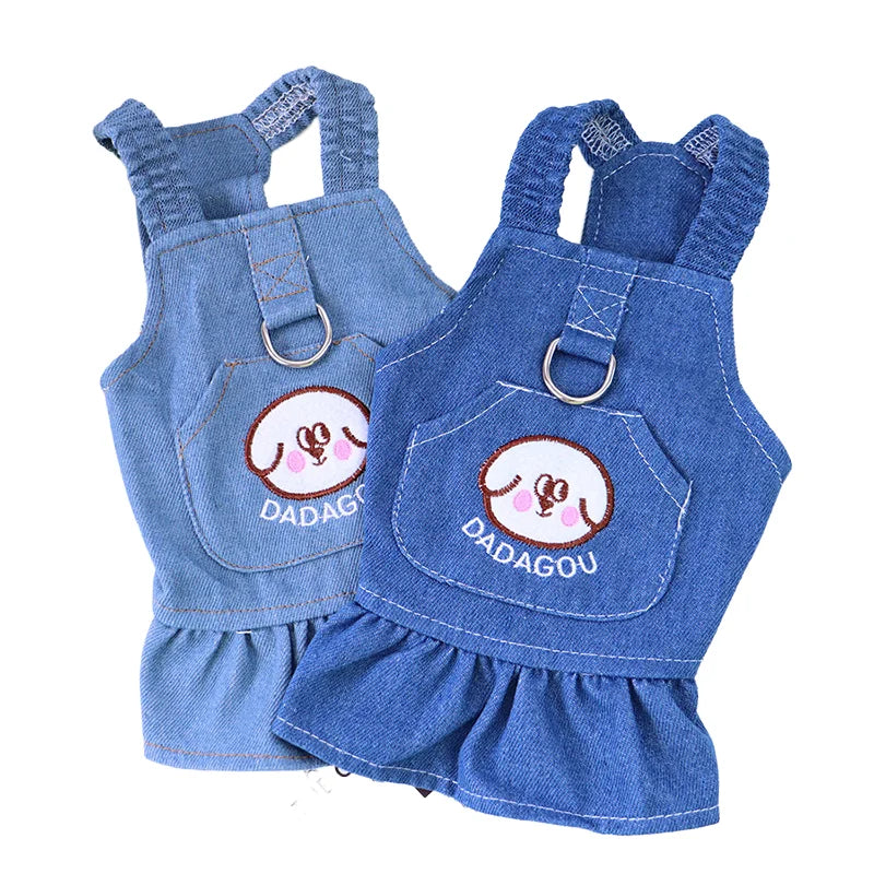 Pet Denim Dress for Dog Small Dog Clothes Cowboy Dress Sundress with Leash Ring Spring Summer Soft Sweet Skirt Pet Costume