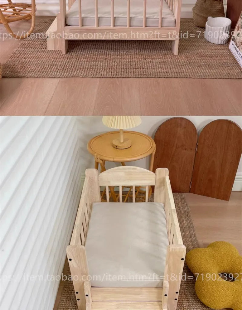 Pet Bed Moisture-proof Solid Wood Fence Cat Dog Nests Canvas Detachable Washpad Household Pet Furniture Supplies Decoration Beds