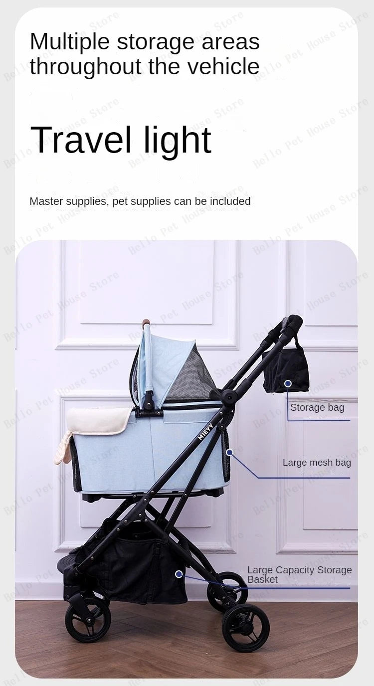 Detachable Lightweight Pet Stroller Car Carry Basket Small and Medium-sized Pet Stroller Foldable Ultra-light Portable Pet Cart