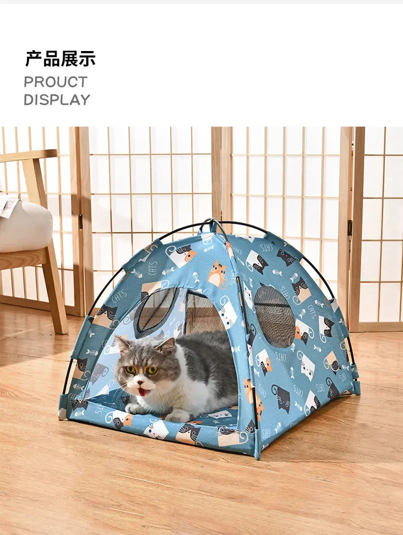 Pet Dog Tent House Floral Print Enclosed Cat Tent Bed Indoor Folding Portable Comfortable Kitten Bed Kennel For Small Pets