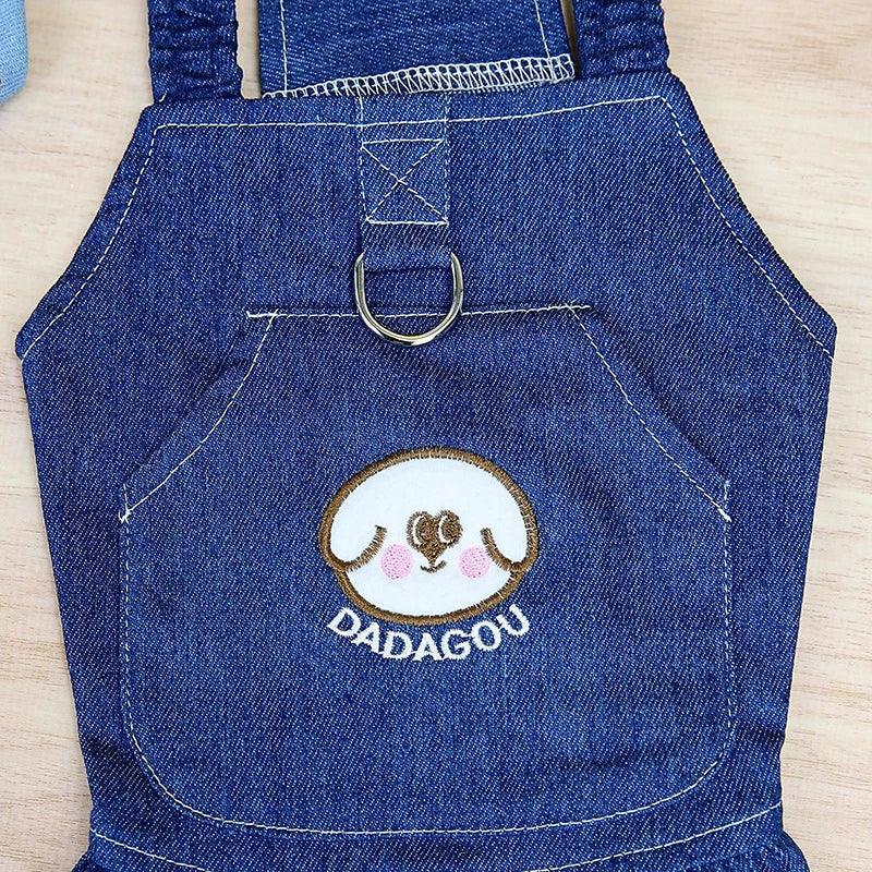 Pet Denim Dress for Dog Small Dog Clothes Cowboy Dress Sundress with Leash Ring Spring Summer Soft Sweet Skirt Pet Costume