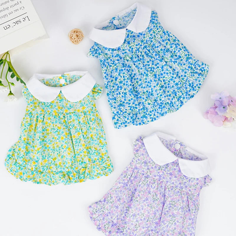 Dog Dress Summer Floral Pet Skirts Cat Sweet Dresses Chihuahua Yorkie Clothing Soft Breathable Puppy Costume Girls Dog Clothes