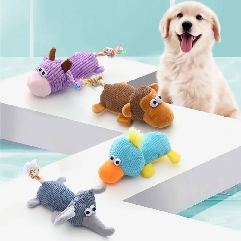 Plush Squeaky Dog Toys with Knotted Tails Soft Animal Chew Toys for Puppies Teething Safe Fun Interactive Play Pet Molar Toy