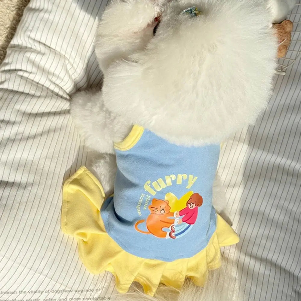 1 Pc Fashion Printed Design Thin Strap Dogs Vest Comfortable Fabric Small Pet Dress Spring Summer Puppy Wearing Costume