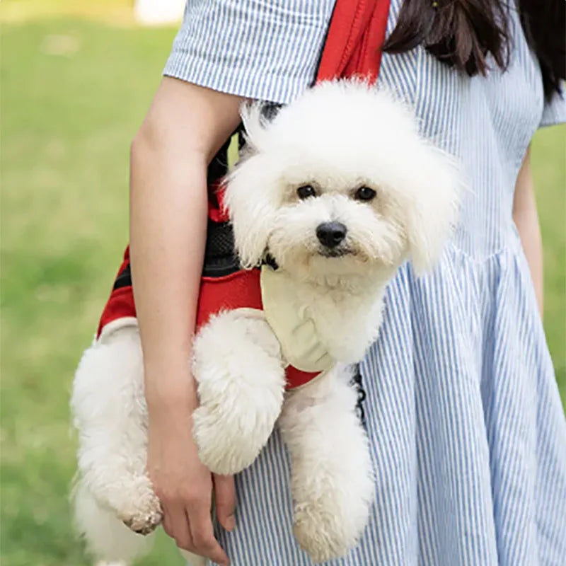 Pet bag portable backpack for outdoor use, dog cat linen cotton chest four legged backpack