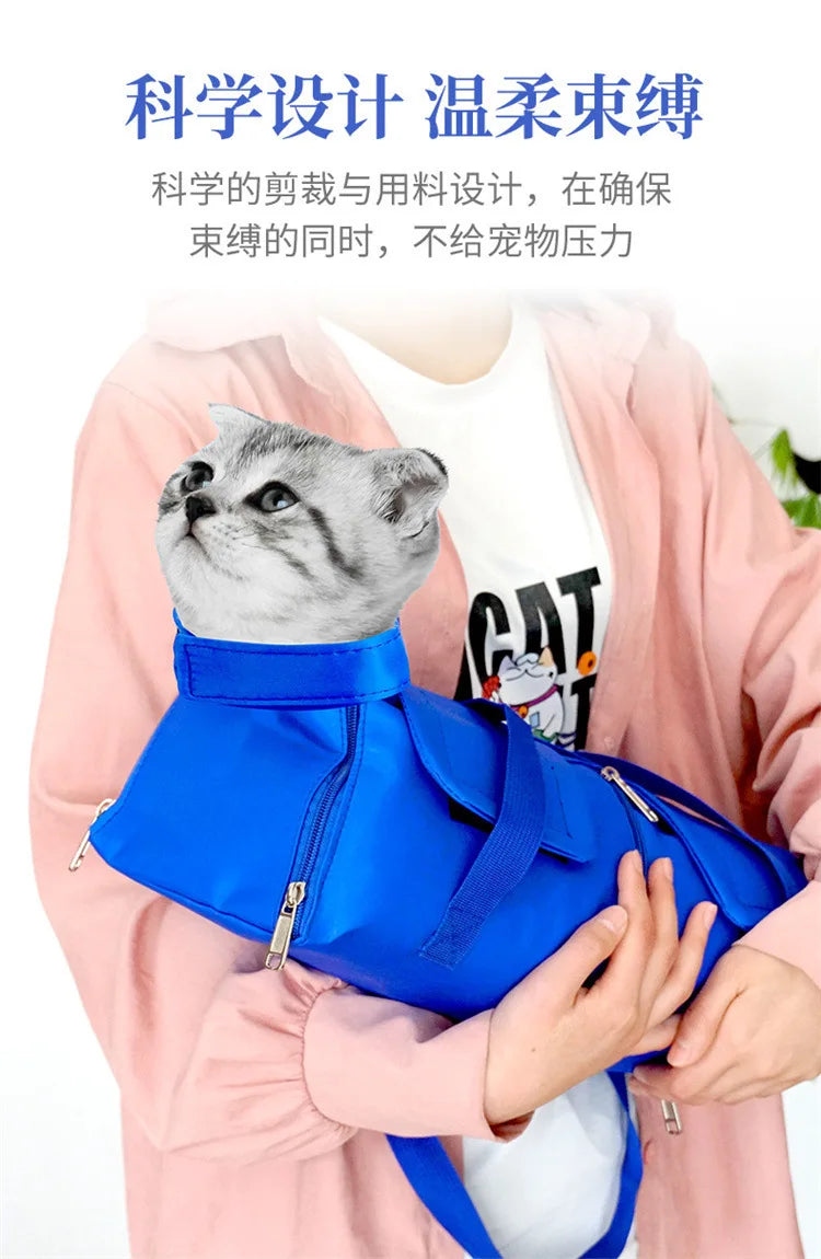 Portable and foldable pet carrying bag for cats, anti-scratch and bite, fixed cat bag for vaccination.