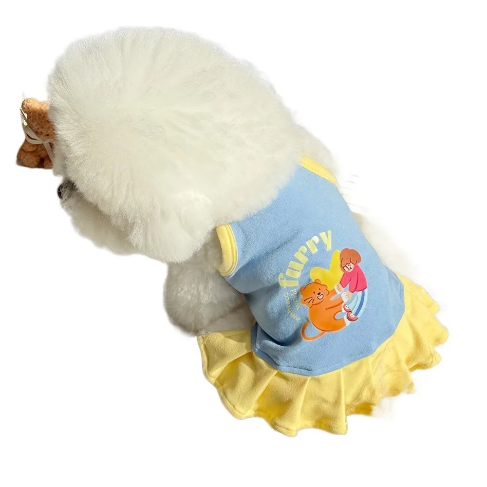 1 Pc Fashion Printed Design Thin Strap Dogs Vest Comfortable Fabric Small Pet Dress Spring Summer Puppy Wearing Costume