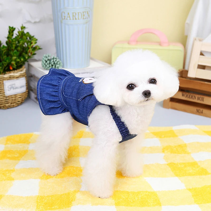 Pet Denim Dress for Dog Small Dog Clothes Cowboy Dress Sundress with Leash Ring Spring Summer Soft Sweet Skirt Pet Costume