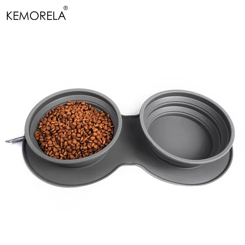 Dog Portable Bowl Outdoor Pet Food Double Bowls Foldable Non-Slip Anti-Choking Slowly Feed Silicone Cat Travel Bowl Pet Supplies