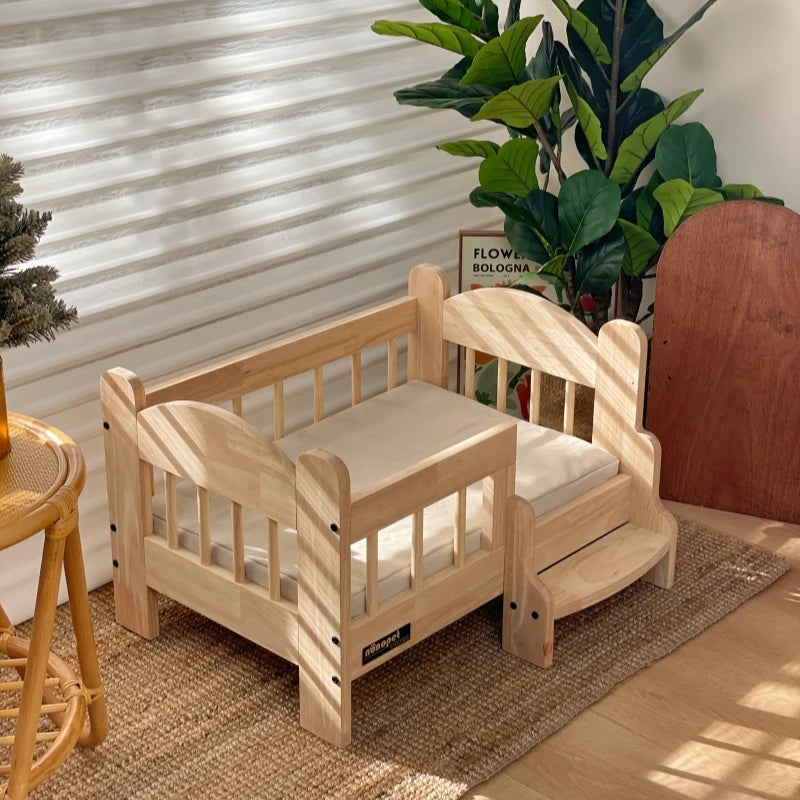 Pet Bed Moisture-proof Solid Wood Fence Cat Dog Nests Canvas Detachable Washpad Household Pet Furniture Supplies Decoration Beds