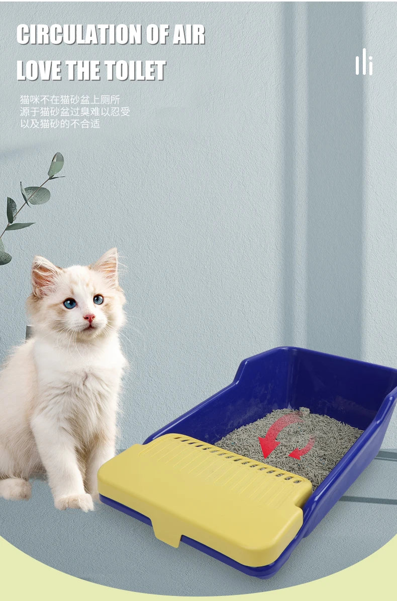 Cat Litter Box, Large Semi-enclosed Cat Toilet, Plastic Large Space, High Fence Cat Litter Box, Pet Supplies