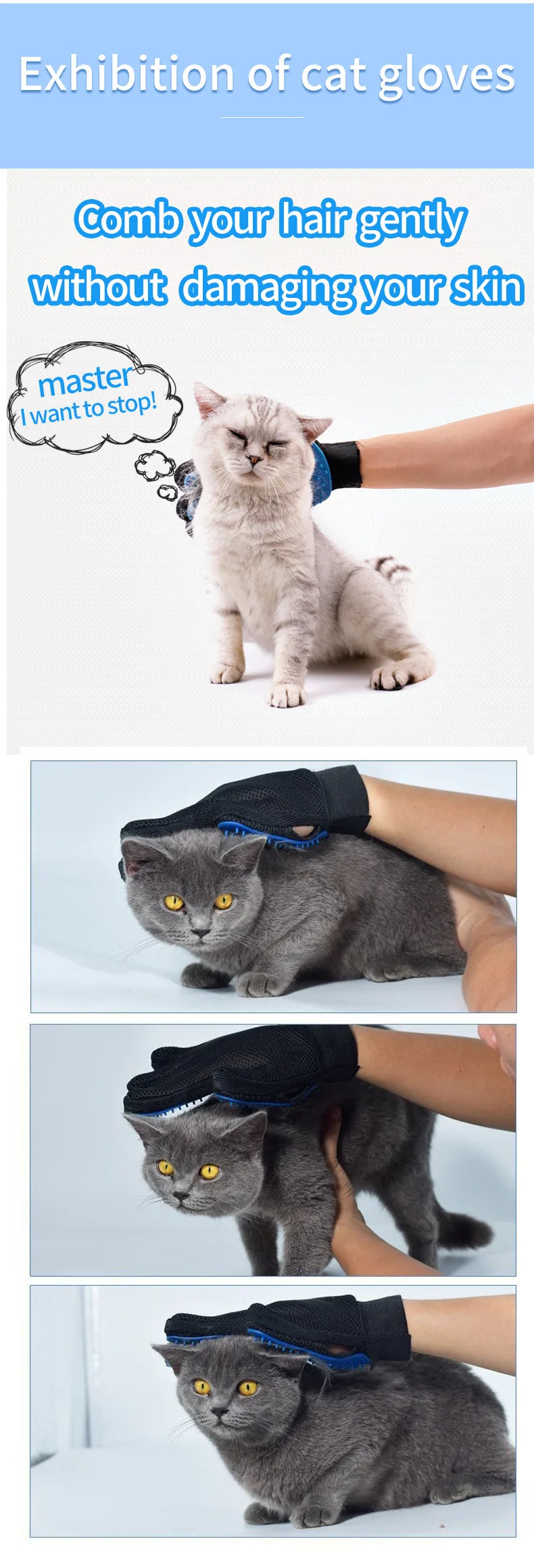 Pet Grooming Deshedding Glove Efficient Pets Hair Remover Mittens Glove Cleaning Mitt Tool with Rubber Bristle Brush for Dog Cat