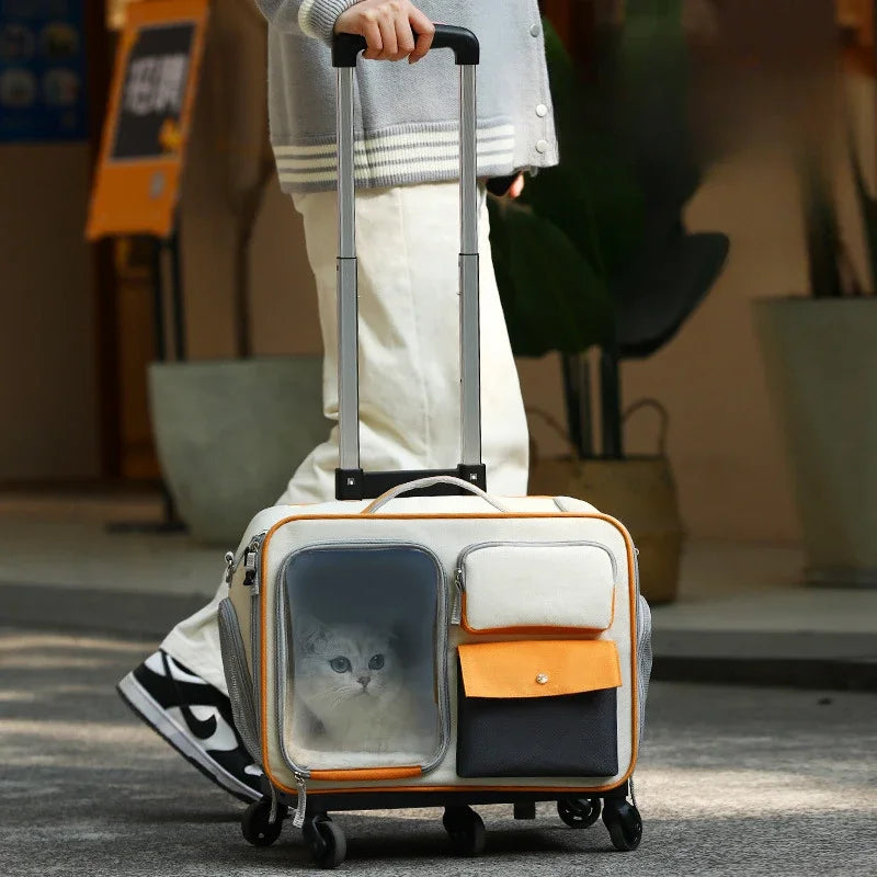 Cat Carrier Bag Pet Trolley Case Small Dog Luggage Bags Portable Cat Backpack Pushable Shoulder/portable/diagonal Bag Detachable
