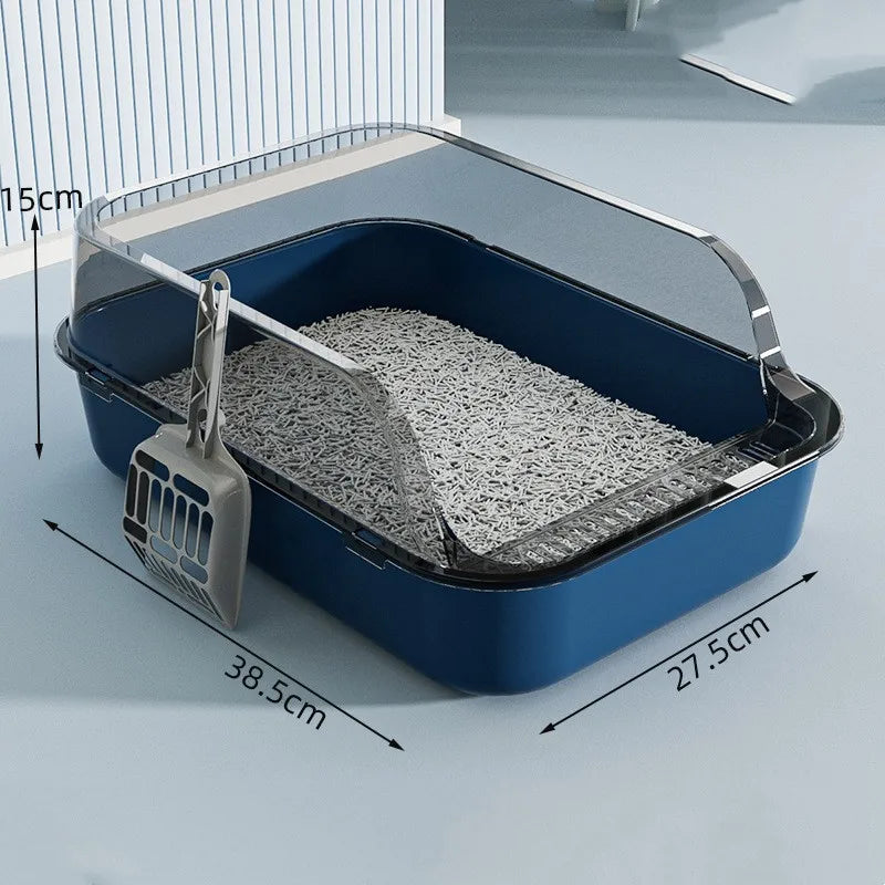 Cat Litter Box with Cat Litter Spatula Semi-enclosed Sandbox for Cats Rabbit Small Animals Cat Tray Kittens Litter Bedpans
