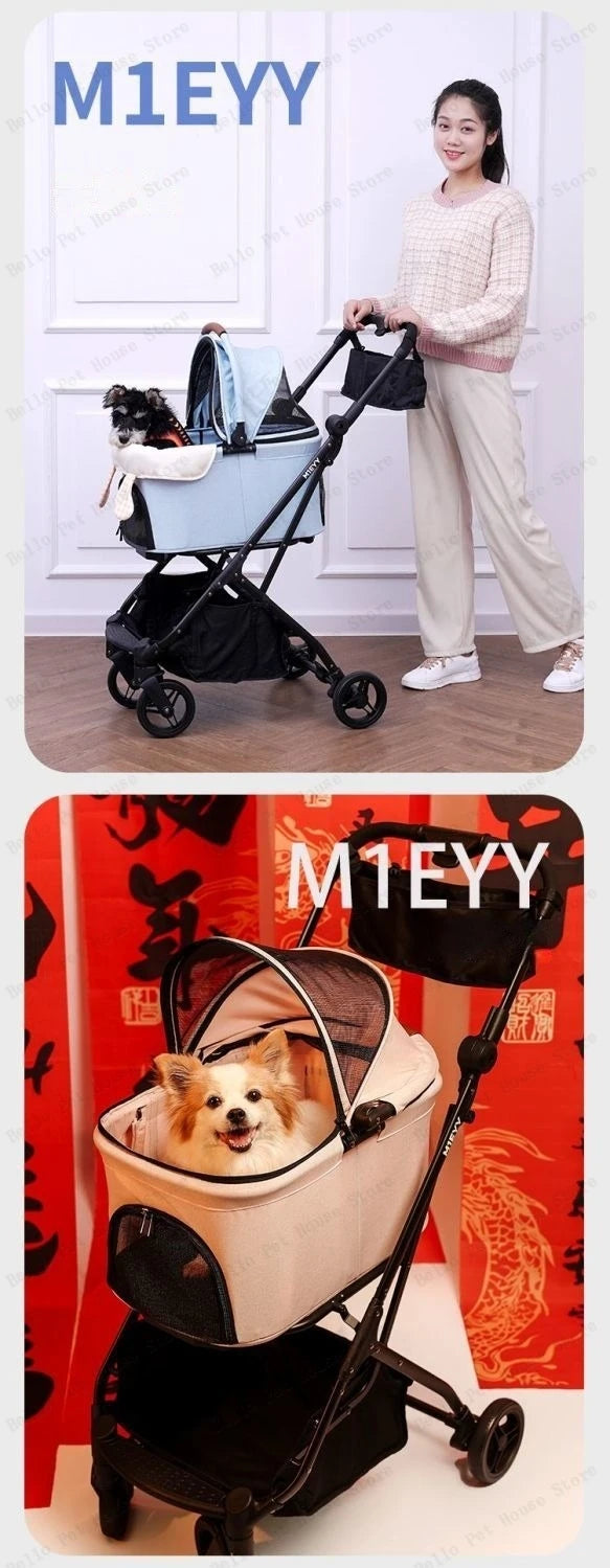 Detachable Lightweight Pet Stroller Car Carry Basket Small and Medium-sized Pet Stroller Foldable Ultra-light Portable Pet Cart
