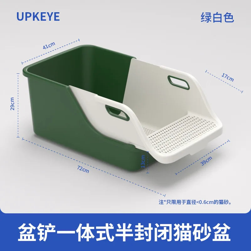 Semi Enclosed Cat Litter Box High Side, XL Large Sifting Litter Box with Sand  Shovel Cat Litter Tray Easy Clean