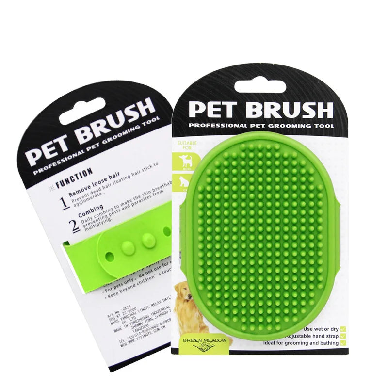 Dog Grooming Glove, Pet Bath Brush with Adjustable Ring Handle, Rubber Massage Grooming Comb for Short Haired Dogs Cats