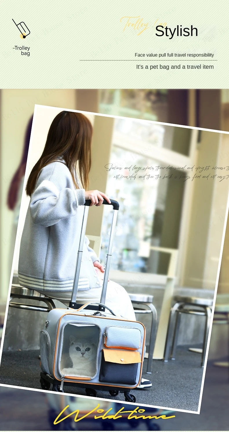 Cat Carrier Bag Pet Trolley Case Small Dog Luggage Bags Portable Cat Backpack Pushable Shoulder/portable/diagonal Bag Detachable