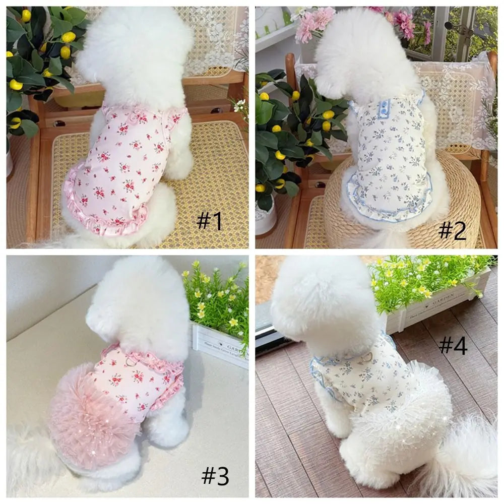 Pet Costumes Summer Thin Pet Floral Dress Sleeveless Comfortable Dog Skirt Breathable Puppy Sweatshirt For Small Dog Cat