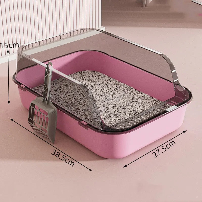 Cat Litter Box with Cat Litter Spatula Semi-enclosed Sandbox for Cats Rabbit Small Animals Cat Tray Kittens Litter Bedpans