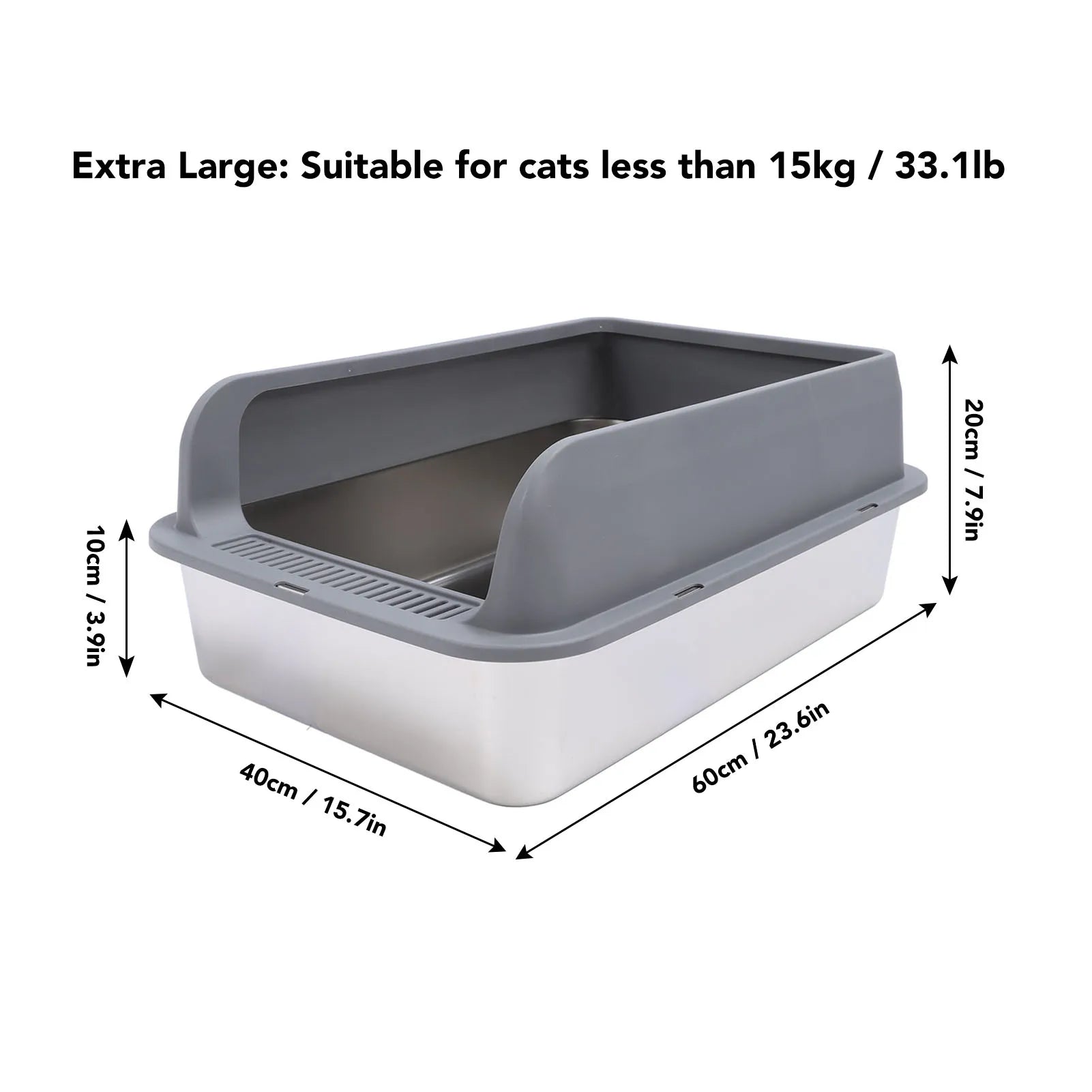 Stainless Steel Litter Box Anti Splashing Odorless Easy to Clean High Sides Semi Enclosed Cat Litter Box with Lid for Large Cats
