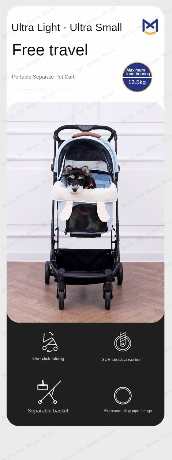 Detachable Lightweight Pet Stroller Car Carry Basket Small and Medium-sized Pet Stroller Foldable Ultra-light Portable Pet Cart