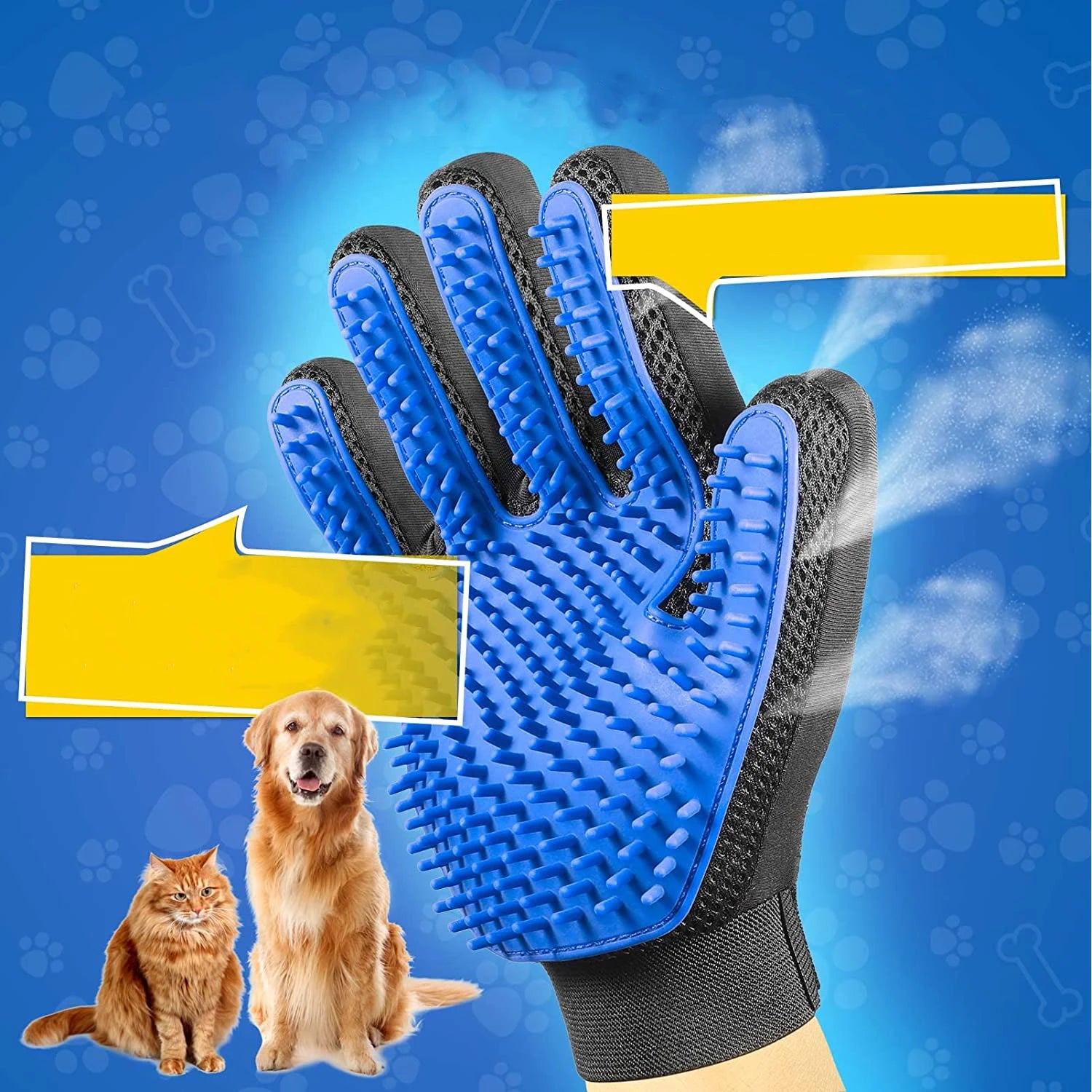 1pair Pet Grooming Glove - Gentle Hair Remover Brush For Dogs And Cats - Massages And Stimulates Circulation - Easy To Use And C