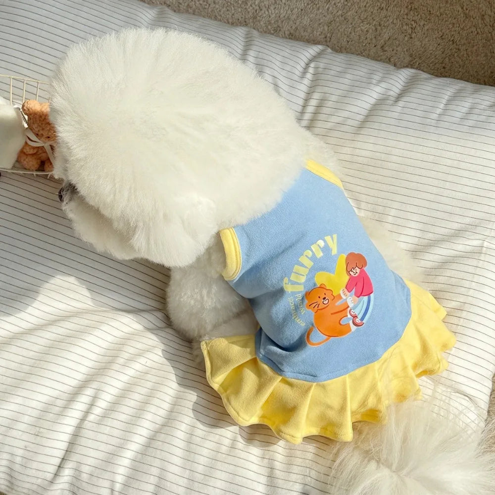 1 Pc Fashion Printed Design Thin Strap Dogs Vest Comfortable Fabric Small Pet Dress Spring Summer Puppy Wearing Costume
