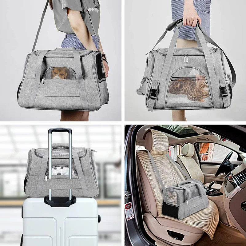 1 Foldable Pet Tote Bag - Portable, Breathable, Large Capacity, Handheld/Horizontal/Car Seat, Suitable for Cats and Puppies, Ful