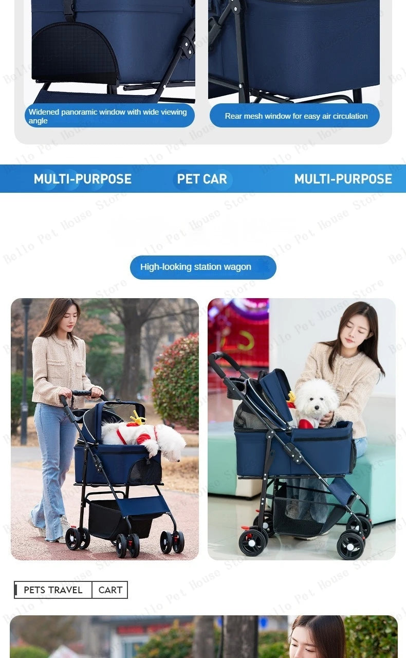 Portable Outdoor Pet Stroller Foldable and Separable Travel Pet Stroller Large Basket Pet Bag Cat and Dog Supplies