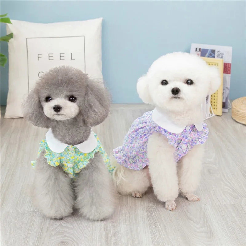 Dog Dress Summer Floral Pet Skirts Cat Sweet Dresses Chihuahua Yorkie Clothing Soft Breathable Puppy Costume Girls Dog Clothes