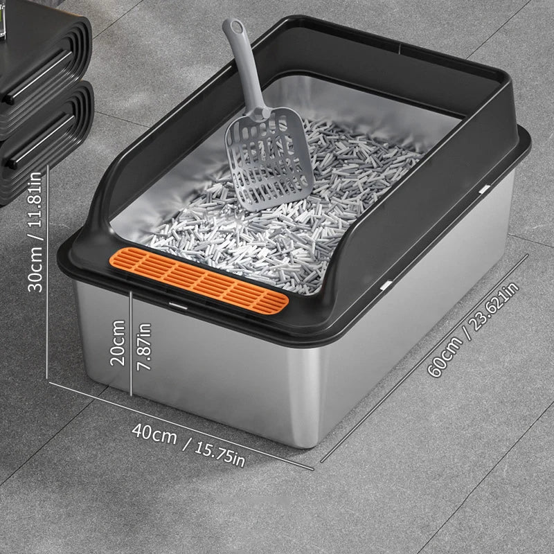 Large stainless steel cat litter box  High edge design  Leak proof  Non stick  Rust proof  Easy to clean Perfect for cats