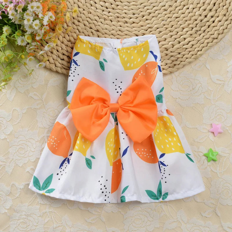 Thin Pet Dress for Dogs Cats - Cute Floral Print Princess Dress with Bow, New Style Puppy Skirt for Teddy Small Pets