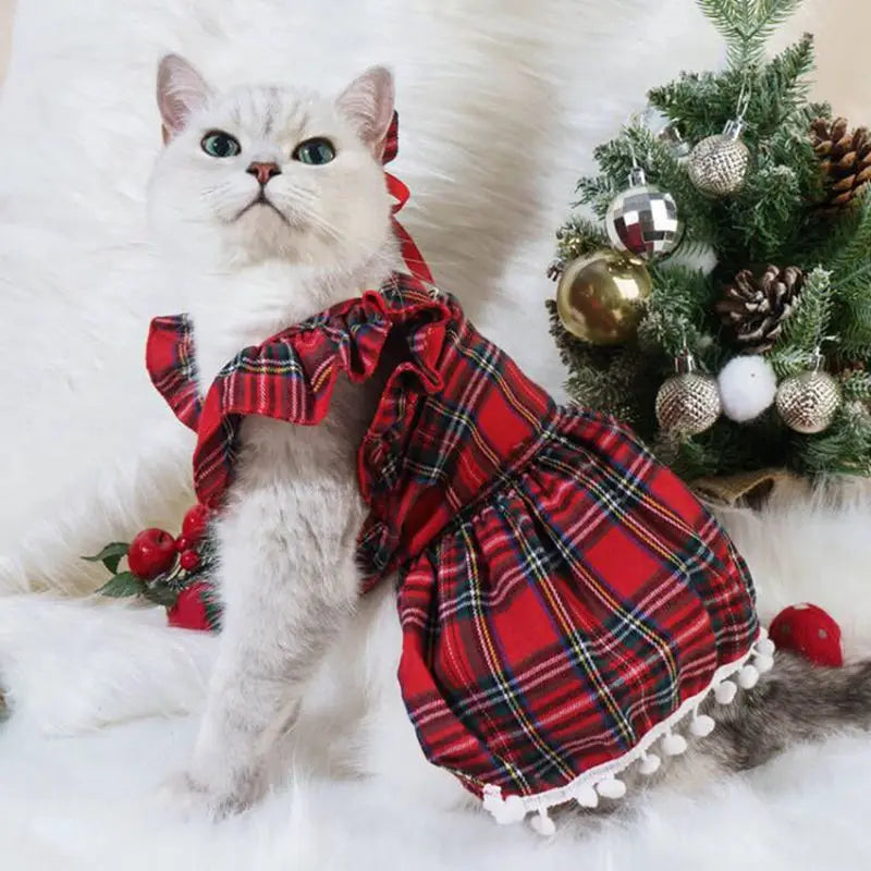 Pet Cat Dress Clothes Christmas Dog Dress Dog Slip Dress ，Coat Dress Red Skirt Costume Pet Cat Warm Dress Bow Skirt Pet Costume