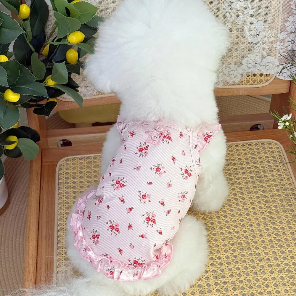 Pet Costumes Summer Thin Pet Floral Dress Sleeveless Breathable Dog Skirt Comfortable Dog Pullover Pet Supplies