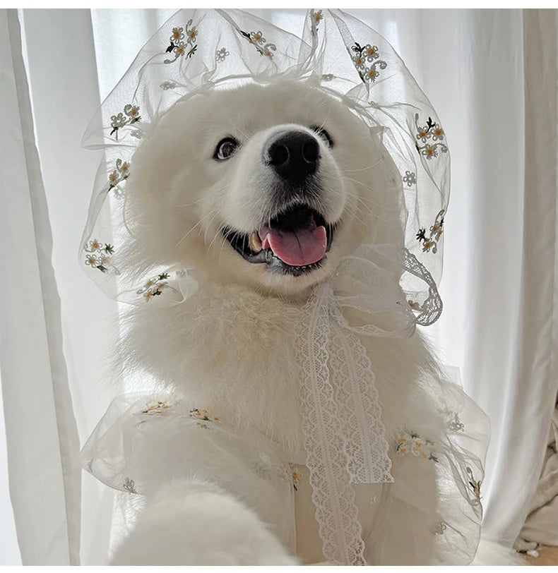 Dog Dress Breathable Wedding Party Clothes Dress Skirt for Small Medium Large Dogs Hat Headdress Pet Wedding Elegant Accessories