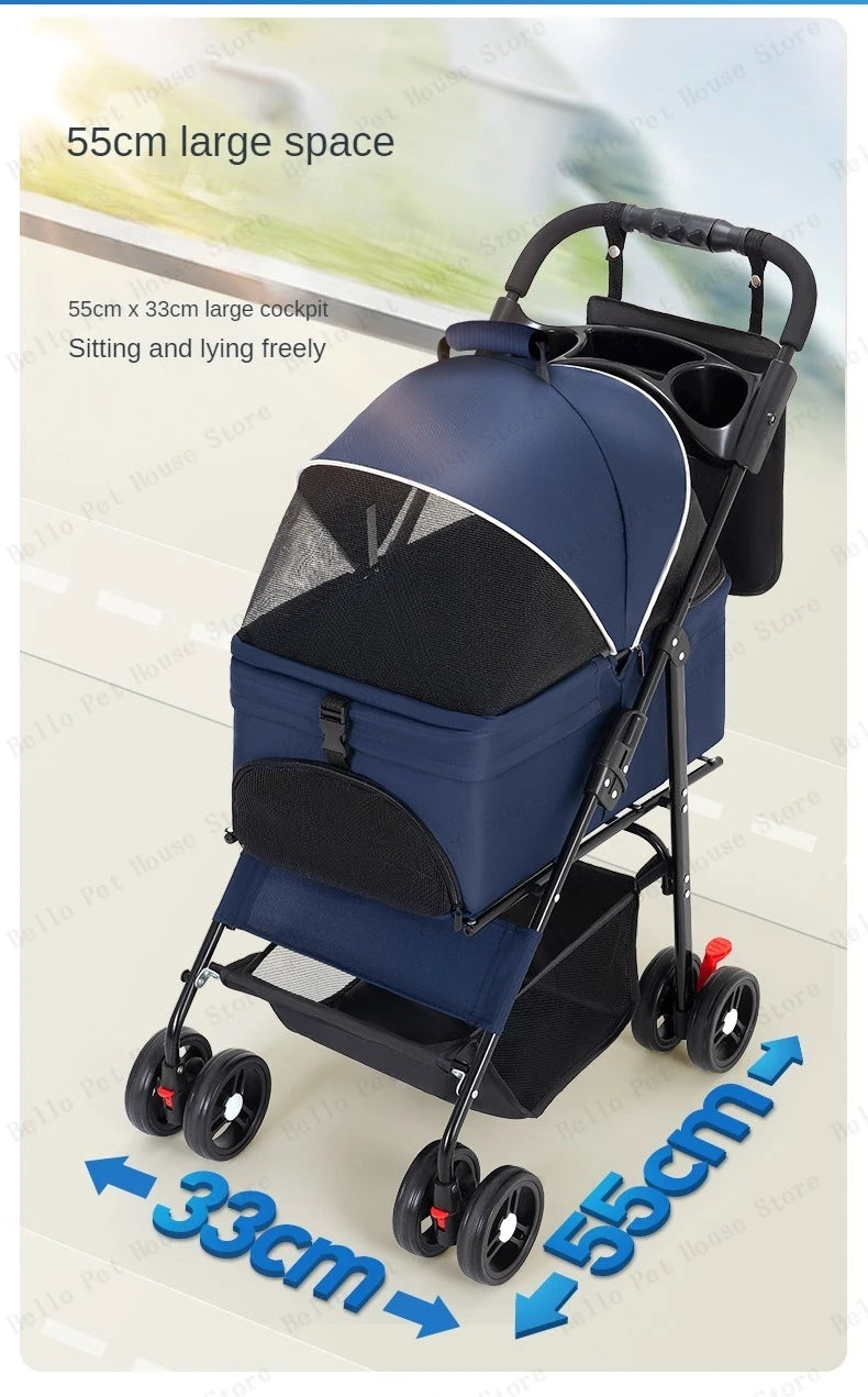Portable Outdoor Pet Stroller Foldable and Separable Travel Pet Stroller Large Basket Pet Bag Cat and Dog Supplies