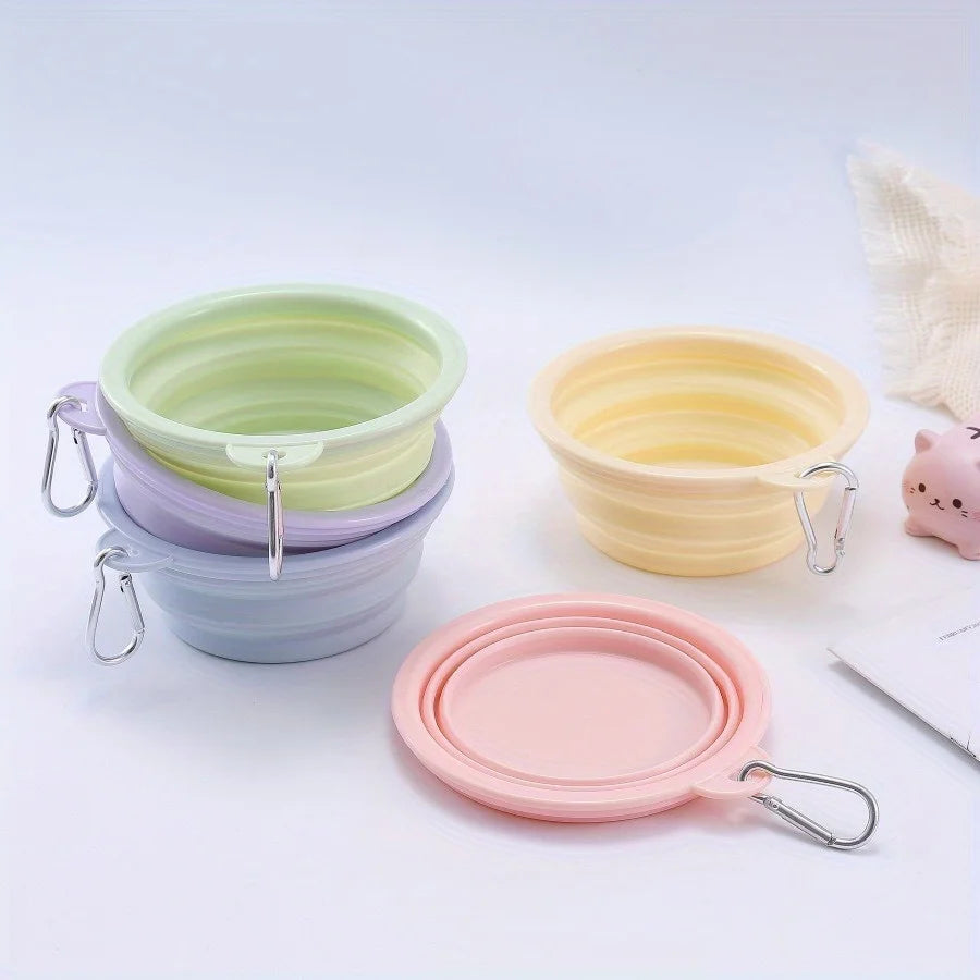 Pet Portable Foldable Bowl for Outdoor, Hanging Pet Drinking Water Feeding Silicone Bowl, Can be Used for Cats and Dogs