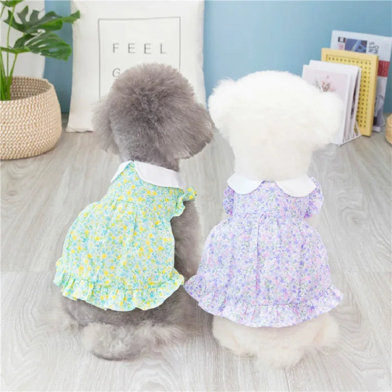 Dog Dress Summer Floral Pet Skirts Cat Sweet Dresses Chihuahua Yorkie Clothing Soft Breathable Puppy Costume Girls Dog Clothes