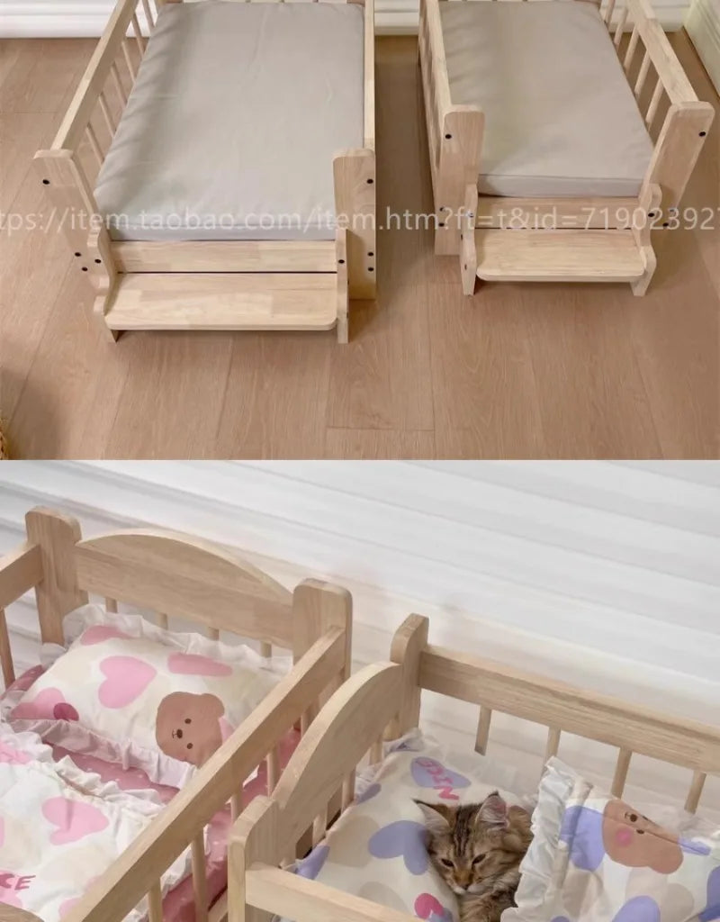 Pet Bed Moisture-proof Solid Wood Fence Cat Dog Nests Canvas Detachable Washpad Household Pet Furniture Supplies Decoration Beds