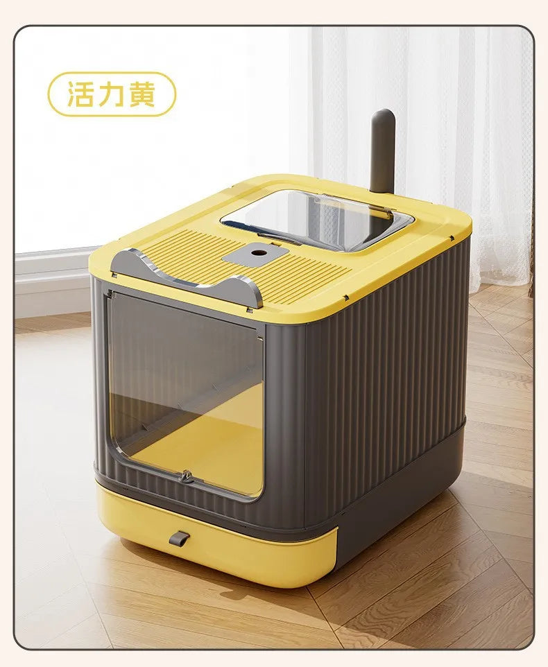 Extra Large Enclosed Cat Litter Box Top Entry Litter Tray with Drawer Design Anti Splash Hooded Toilet with Odor Sealing