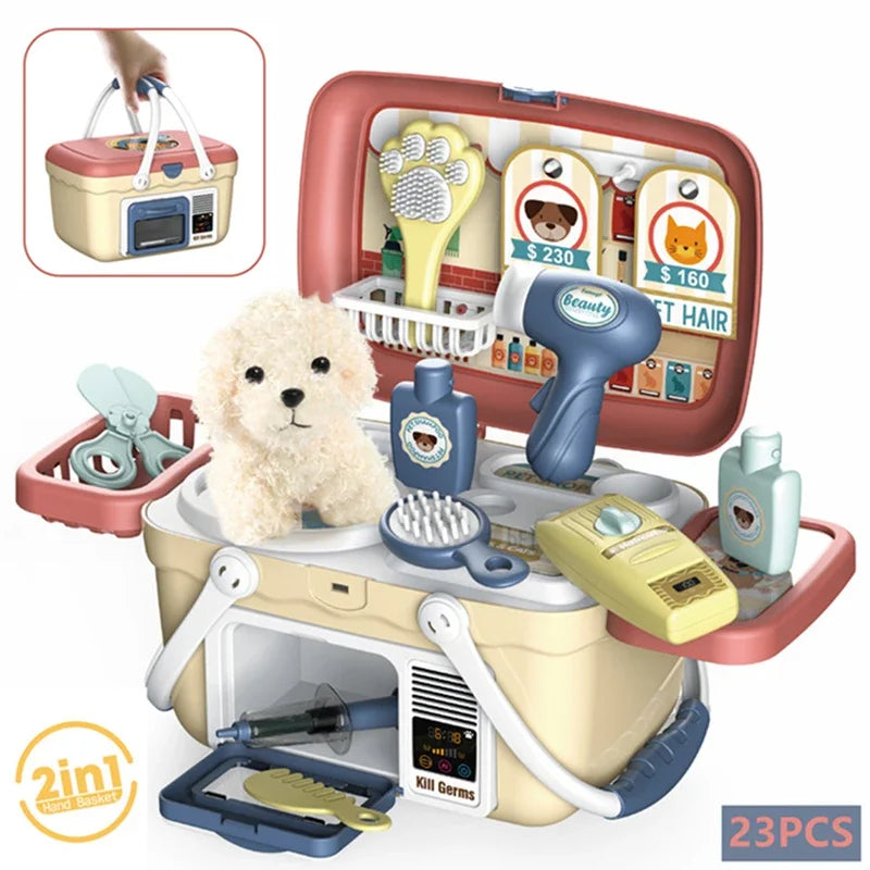 Pretend Play Puppy Pet Care Playset with Stuffed Dog Plush for Toddlers Doctor Play Veterinarian Kit Toys for Kids Girls with
