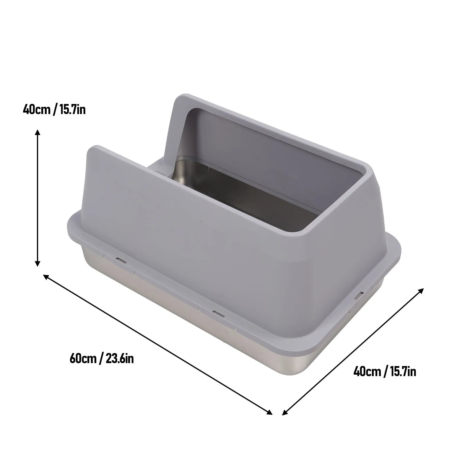 Stainless Steel Enclosed Litter Box Spacious Easy Access Removable Sturdy High Sides Stainless Steel Litter Box for Large Cats