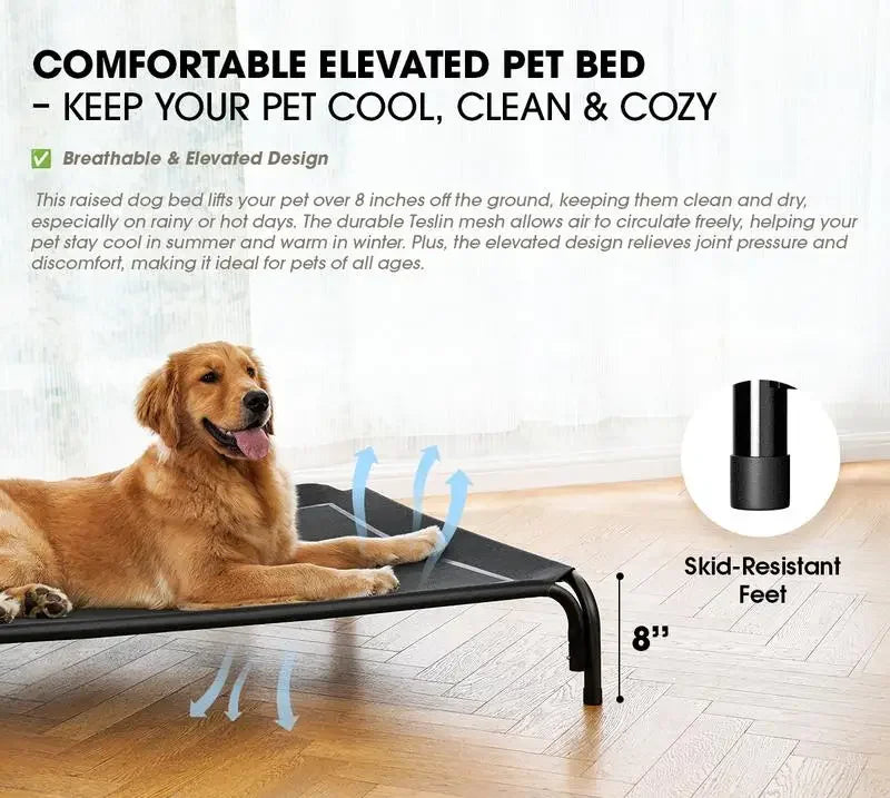 Elevated Dog Bed for Large Dogs Cooling Pet Cot Breathable Mesh Durable Frame Easy Clean Raised Pet Bed Indoor Outdoor Home