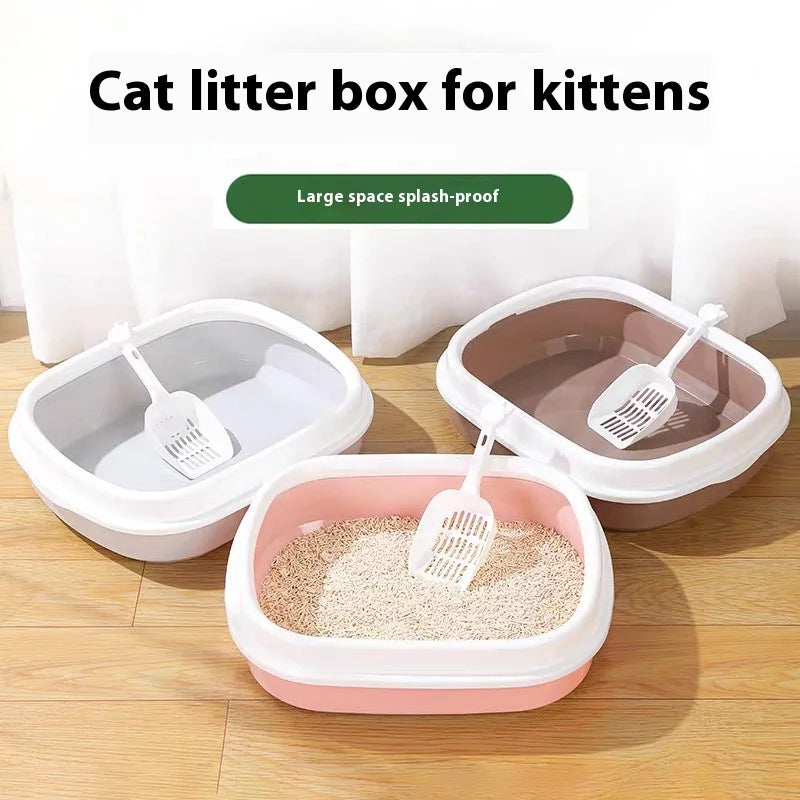 Oval Kitten Litter Box with High Walls - Thickened PP Semi-Enclosed Design Anti-Scatter Tray for Baby Cats Easy Clean