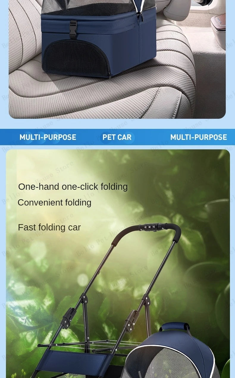 Portable Outdoor Pet Stroller Foldable and Separable Travel Pet Stroller Large Basket Pet Bag Cat and Dog Supplies