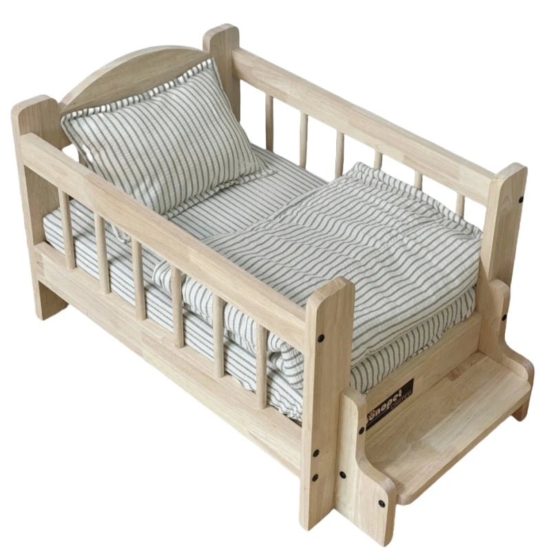 Pet Bed Moisture-proof Solid Wood Fence Cat Dog Nests Canvas Detachable Washpad Household Pet Furniture Supplies Decoration Beds