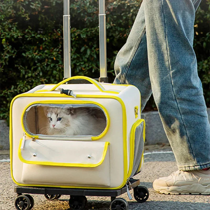 Cat Carrier Bag Pet Trolley Case Small Dog Luggage Bags Portable Cat Backpack Pushable Shoulder/portable/diagonal Bag Detachable