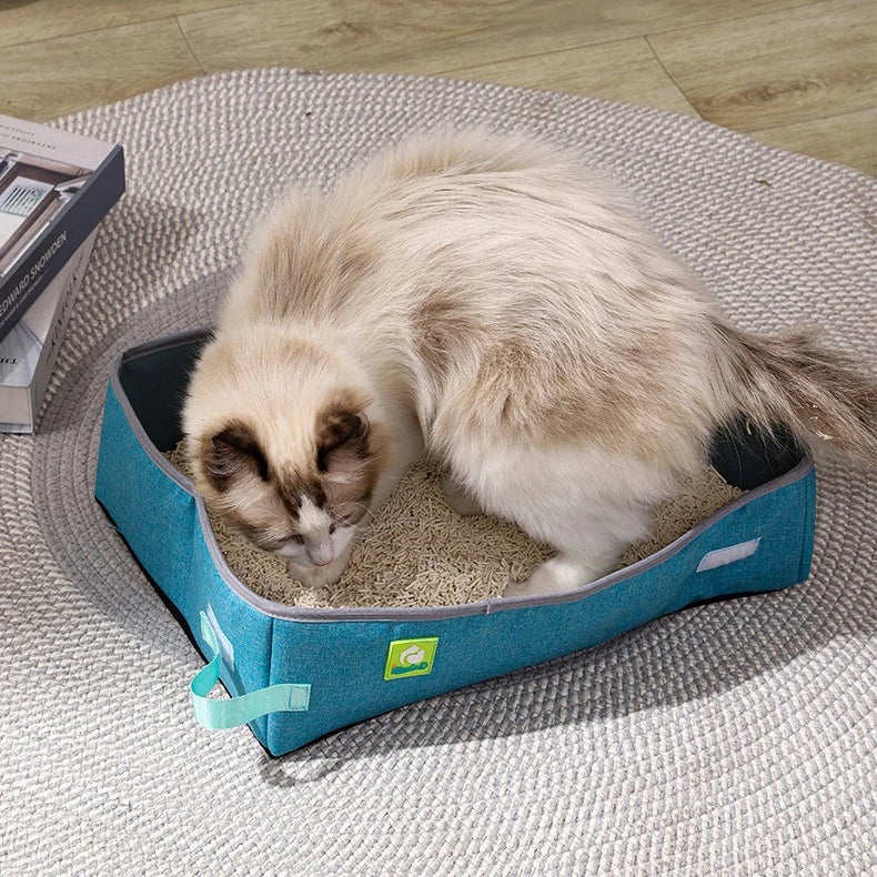 Semi Enclosed Cat Litter Box, Foldable, Portable, Waterproof, Oxford Cloth, Open Cat Toilet  Cat Litter Box Pet Supplies & Pet